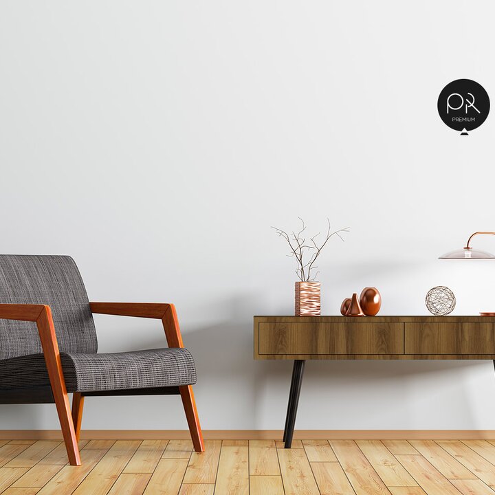 living room with a side table covered in wooden interior film